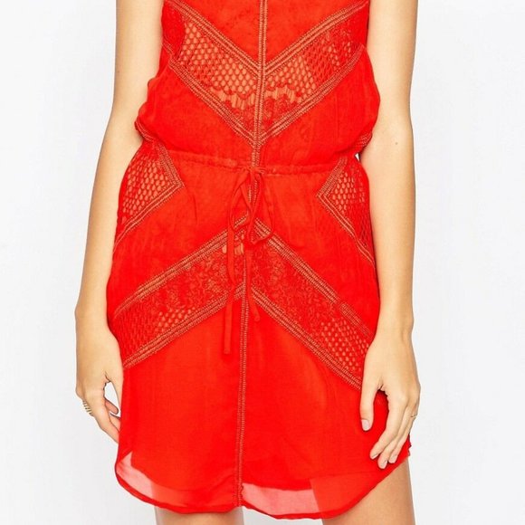 Adelyn Rae New Lace Tassle Tie Waist DRESS Red HOT Shoulder Straps Women's 🎉HP - Picture 7 of 15